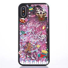 Rosa Custodia Silicone Trasparente Ultra Sottile Cover Fiori T07 per Apple iPhone X Rosa