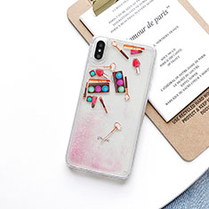 Custodia Silicone Trasparente Ultra Sottile Cover Fiori T11 per Apple iPhone X Rosa