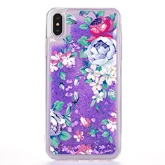 Custodia Silicone Trasparente Ultra Sottile Cover Fiori T18 per Apple iPhone Xs Max Viola