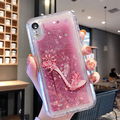 Custodia Silicone Trasparente Ultra Sottile Cover Fiori T21 per Apple iPhone XR Oro Rosa