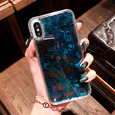 Custodia Silicone Trasparente Ultra Sottile Cover Fiori T26 per Apple iPhone Xs Max Blu