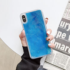 Custodia Silicone Trasparente Ultra Sottile Cover Fiori Z03 per Apple iPhone Xs Max Cielo Blu