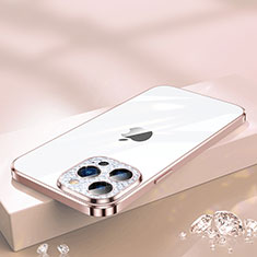 Custodia Silicone Trasparente Ultra Sottile Cover Morbida Bling-Bling LD2 per Apple iPhone 13 Pro Max Oro Rosa