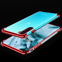 Custodia Silicone Trasparente Ultra Sottile Cover Morbida H01 per OnePlus Nord Rosso