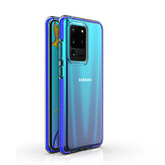 Custodia Silicone Trasparente Ultra Sottile Cover Morbida H01 per Samsung Galaxy S20 Ultra 5G Blu