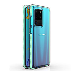 Custodia Silicone Trasparente Ultra Sottile Cover Morbida H01 per Samsung Galaxy S20 Ultra Ciano