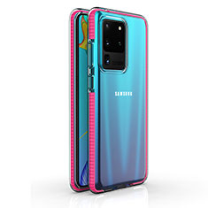 Custodia Silicone Trasparente Ultra Sottile Cover Morbida H01 per Samsung Galaxy S20 Ultra Rosa Caldo