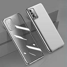 Custodia Silicone Trasparente Ultra Sottile Cover Morbida H01 per Xiaomi Redmi Note 9 4G Argento