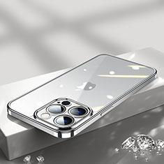 Custodia Silicone Trasparente Ultra Sottile Cover Morbida H02 per Apple iPhone 13 Pro Max Argento