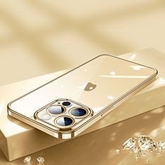 Custodia Silicone Trasparente Ultra Sottile Cover Morbida H02 per Apple iPhone 13 Pro Max Oro