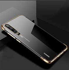 Custodia Silicone Trasparente Ultra Sottile Cover Morbida H02 per Huawei P30 Oro