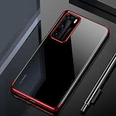Custodia Silicone Trasparente Ultra Sottile Cover Morbida H02 per Huawei P40 Rosso
