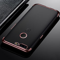 Custodia Silicone Trasparente Ultra Sottile Cover Morbida H02 per OnePlus 5T A5010 Oro Rosa