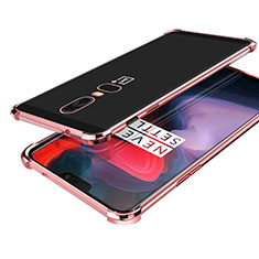 Custodia Silicone Trasparente Ultra Sottile Cover Morbida H02 per OnePlus 6 Oro Rosa