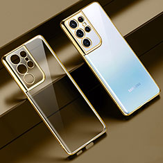 Custodia Silicone Trasparente Ultra Sottile Cover Morbida H02 per Samsung Galaxy S21 Ultra 5G Oro