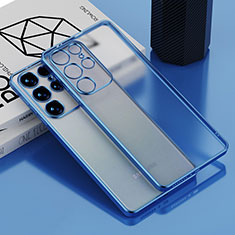 Custodia Silicone Trasparente Ultra Sottile Cover Morbida H02 per Samsung Galaxy S22 Ultra 5G Blu