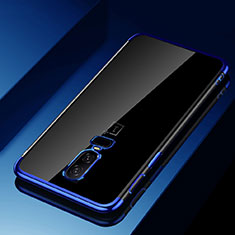 Custodia Silicone Trasparente Ultra Sottile Cover Morbida H03 per OnePlus 6 Blu