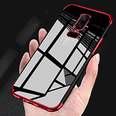 Custodia Silicone Trasparente Ultra Sottile Cover Morbida H03 per OnePlus 6 Rosso
