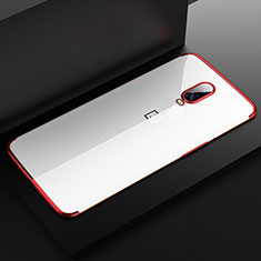 Custodia Silicone Trasparente Ultra Sottile Cover Morbida H03 per OnePlus 6T Rosso