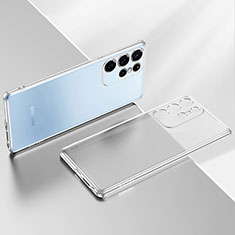 Custodia Silicone Trasparente Ultra Sottile Cover Morbida H03 per Samsung Galaxy S22 Ultra 5G Argento