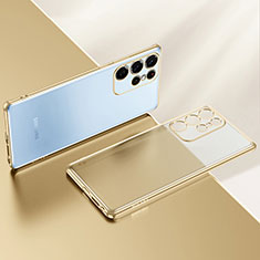 Custodia Silicone Trasparente Ultra Sottile Cover Morbida H03 per Samsung Galaxy S22 Ultra 5G Oro