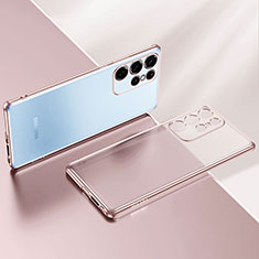 Custodia Silicone Trasparente Ultra Sottile Cover Morbida H03 per Samsung Galaxy S22 Ultra 5G Oro Rosa
