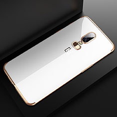 Custodia Silicone Trasparente Ultra Sottile Cover Morbida H04 per OnePlus 6 Oro