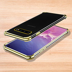 Custodia Silicone Trasparente Ultra Sottile Cover Morbida H04 per Samsung Galaxy S10 5G Oro