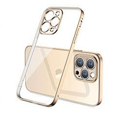 Custodia Silicone Trasparente Ultra Sottile Cover Morbida H05 per Apple iPhone 13 Pro Max Oro