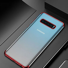 Custodia Silicone Trasparente Ultra Sottile Cover Morbida H06 per Samsung Galaxy S10 Plus Rosso