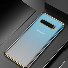 Custodia Silicone Trasparente Ultra Sottile Cover Morbida H07 per Samsung Galaxy S10 Oro