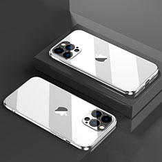Custodia Silicone Trasparente Ultra Sottile Cover Morbida H08 per Apple iPhone 13 Pro Max Argento