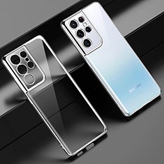 Custodia Silicone Trasparente Ultra Sottile Cover Morbida H08 per Samsung Galaxy S21 Ultra 5G Argento