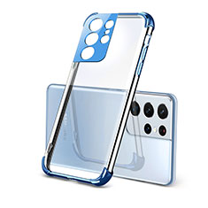Custodia Silicone Trasparente Ultra Sottile Cover Morbida H09 per Samsung Galaxy S21 Ultra 5G Blu