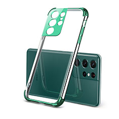 Custodia Silicone Trasparente Ultra Sottile Cover Morbida H09 per Samsung Galaxy S21 Ultra 5G Verde