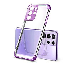 Custodia Silicone Trasparente Ultra Sottile Cover Morbida H09 per Samsung Galaxy S21 Ultra 5G Viola