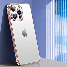Custodia Silicone Trasparente Ultra Sottile Cover Morbida LD1 per Apple iPhone 14 Pro Oro Rosa