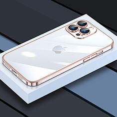 Custodia Silicone Trasparente Ultra Sottile Cover Morbida LD4 per Apple iPhone 13 Pro Max Oro Rosa