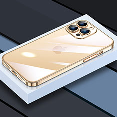 Custodia Silicone Trasparente Ultra Sottile Cover Morbida LD4 per Apple iPhone 14 Pro Max Oro