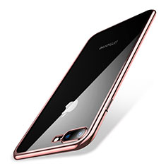 Custodia Silicone Trasparente Ultra Sottile Cover Morbida Q04 per Apple iPhone 7 Plus Oro Rosa