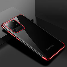 Custodia Silicone Trasparente Ultra Sottile Cover Morbida S01 per Samsung Galaxy S20 Ultra 5G Rosso