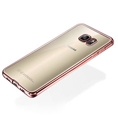 Custodia Silicone Trasparente Ultra Sottile Cover Morbida S01 per Samsung Galaxy S6 Edge+ Plus SM-G928F Oro Rosa