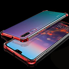 Custodia Silicone Trasparente Ultra Sottile Cover Morbida S05 per Huawei P20 Rosso