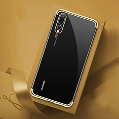Custodia Silicone Trasparente Ultra Sottile Cover Morbida S07 per Huawei P20 Pro Oro