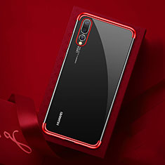 Custodia Silicone Trasparente Ultra Sottile Cover Morbida S07 per Huawei P20 Pro Rosso