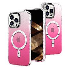 Custodia Silicone Trasparente Ultra Sottile Cover Morbida Sfumato con Mag-Safe Magnetic per Apple iPhone 13 Pro Max Rosa Caldo