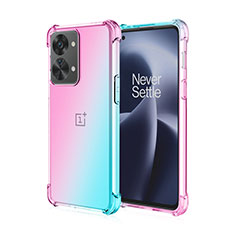 Custodia Silicone Trasparente Ultra Sottile Cover Morbida Sfumato per OnePlus Nord 2T 5G Ciano