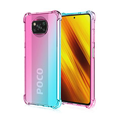 Custodia Silicone Trasparente Ultra Sottile Cover Morbida Sfumato per Xiaomi Poco X3 Ciano