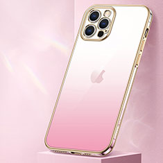Custodia Silicone Trasparente Ultra Sottile Cover Morbida Sfumato S01 per Apple iPhone 14 Pro Max Oro Rosa