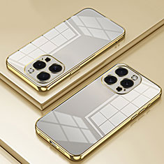 Custodia Silicone Trasparente Ultra Sottile Cover Morbida SY1 per Apple iPhone 14 Pro Oro